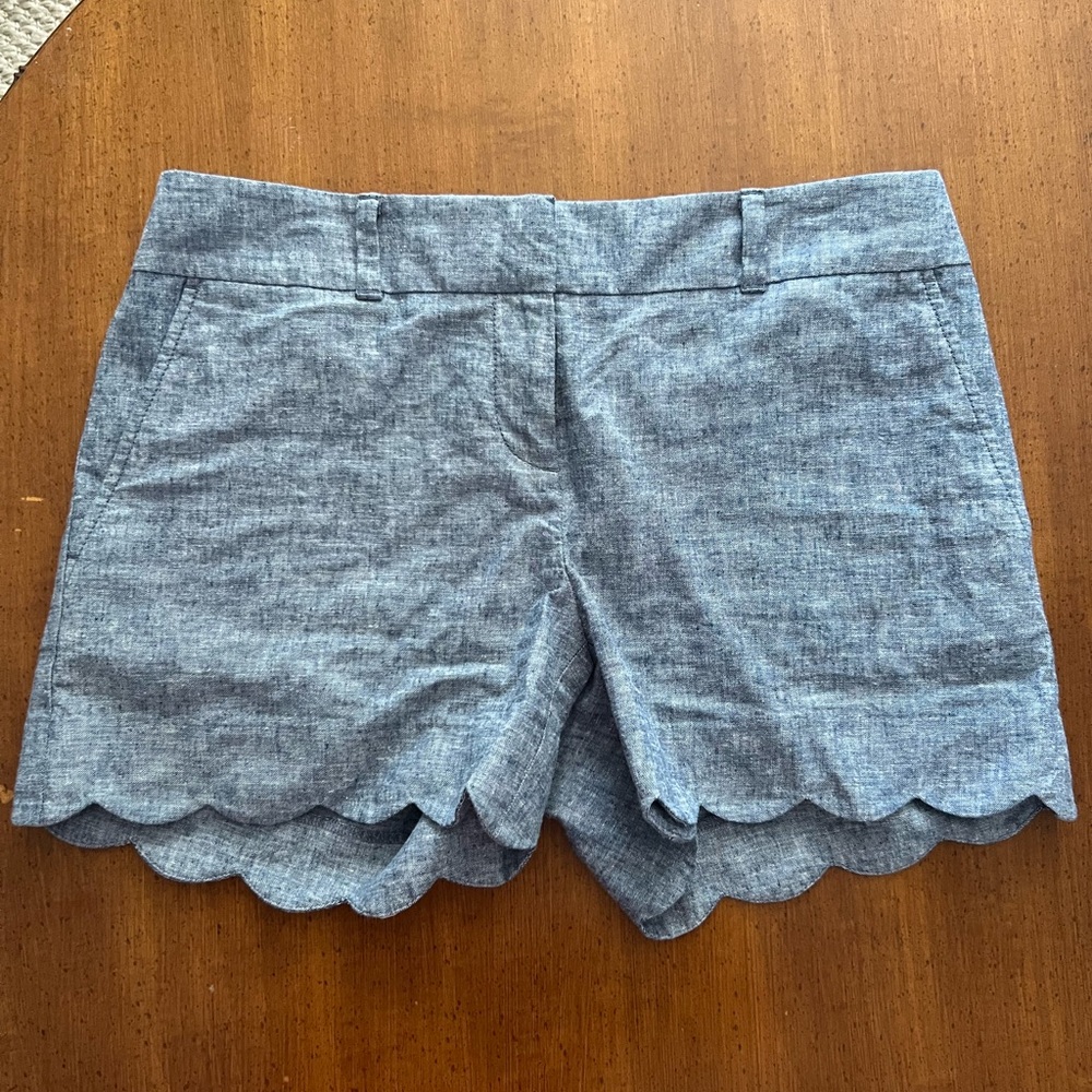 LOFT Blue Chambray Denim Scalloped Shorts